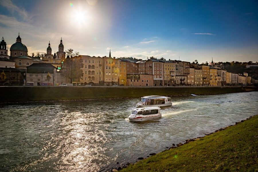 Salzburg: Boat Ride on the Salzach River - South toward the villas and open scenery
